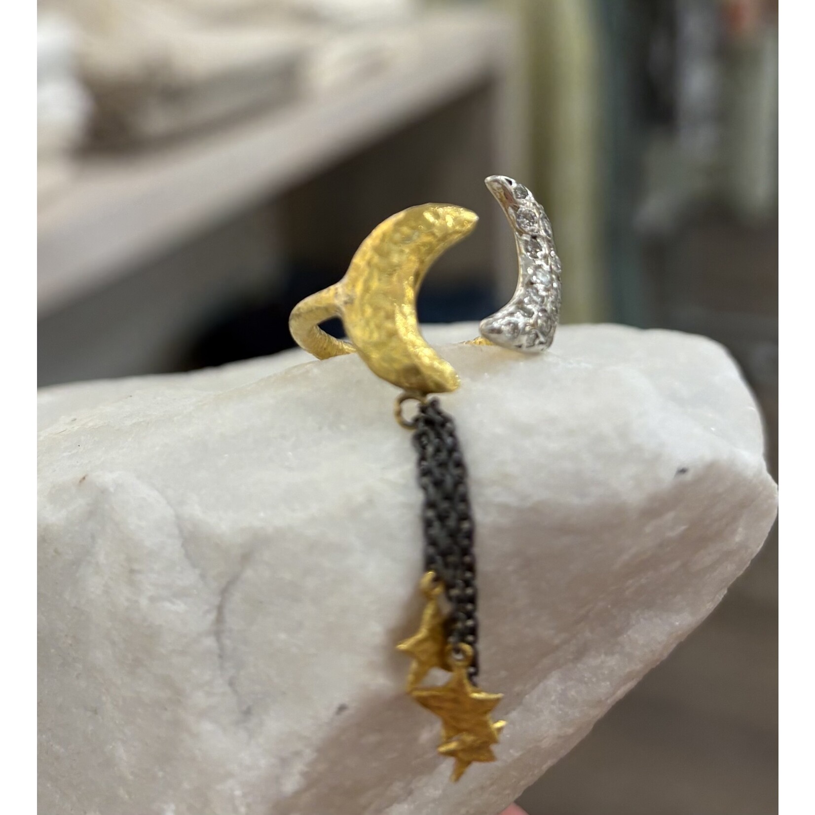 ARA Collection 24k Gold, Sterling Silver & Diamond Moon and Stars Ring