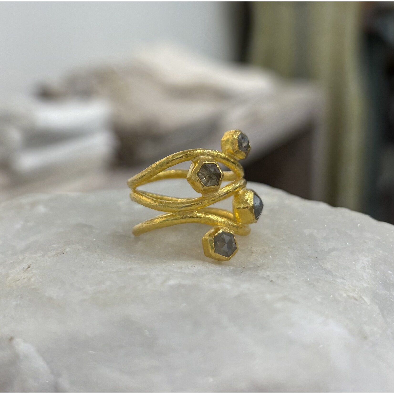 ARA Collection 24k Gold & Natural Diamond Open Wave Ring