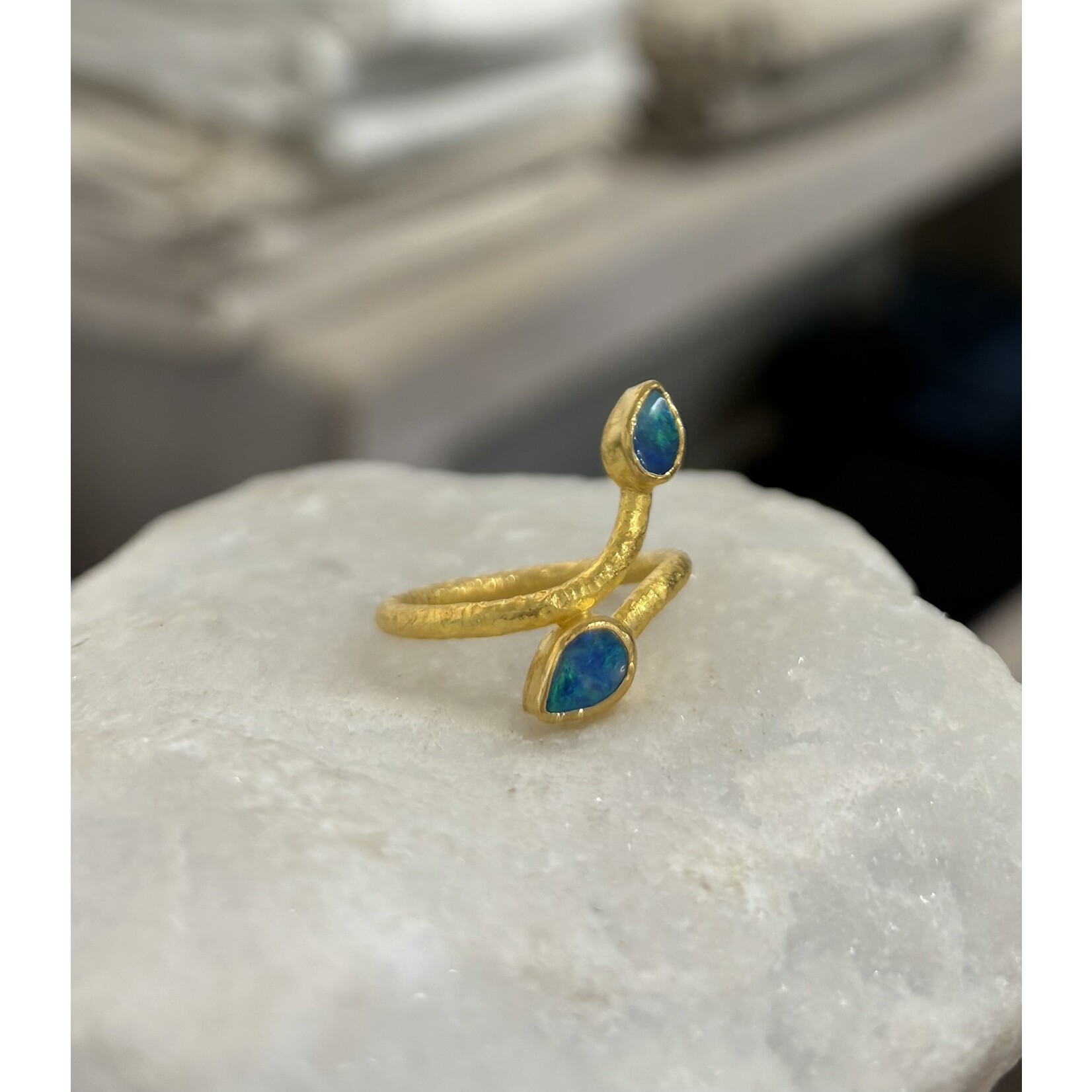 ARA Collection 24k Gold & Australian Opal Doublet Leaf Ring