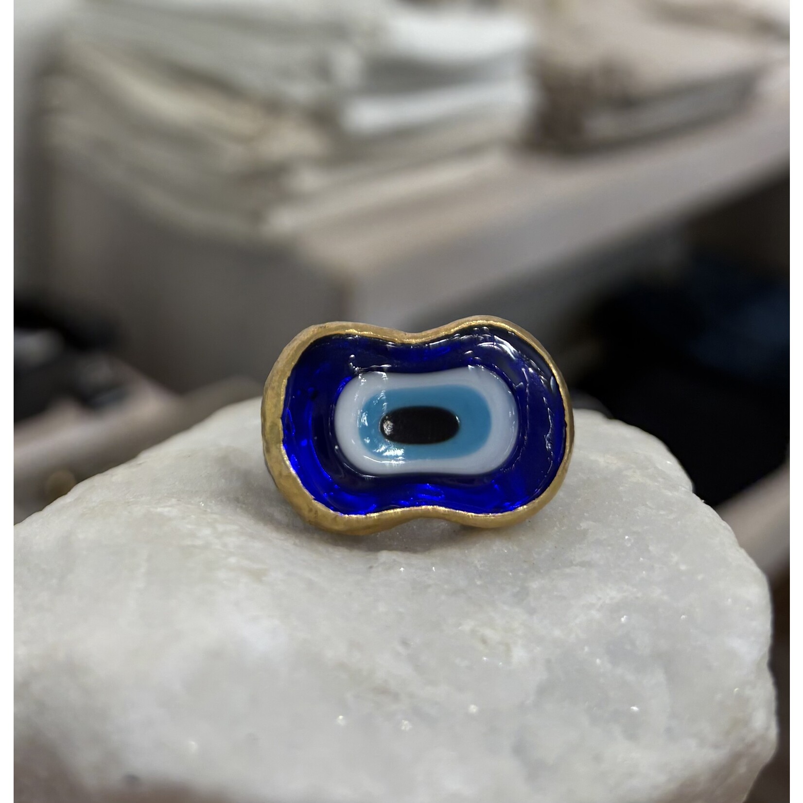 ARA Collection 24k Gold & Oxidized Silver Dark Blue Evil Eye Ring