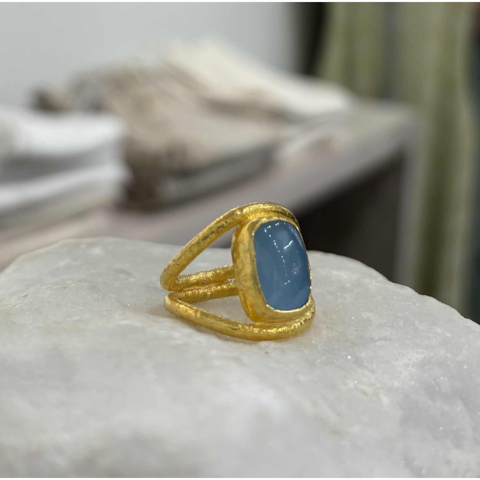 ARA Collection 24k Gold Milky Aquamarine Open Ring