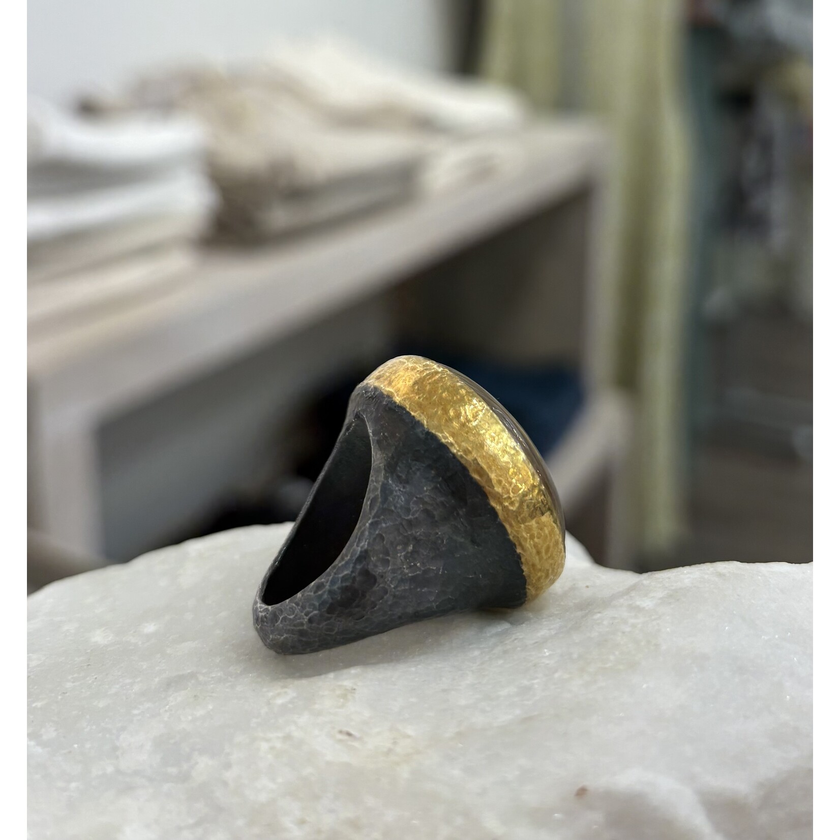 ARA Collection 24k Gold & Oxidized Silver White Sapphire Shaker Ring