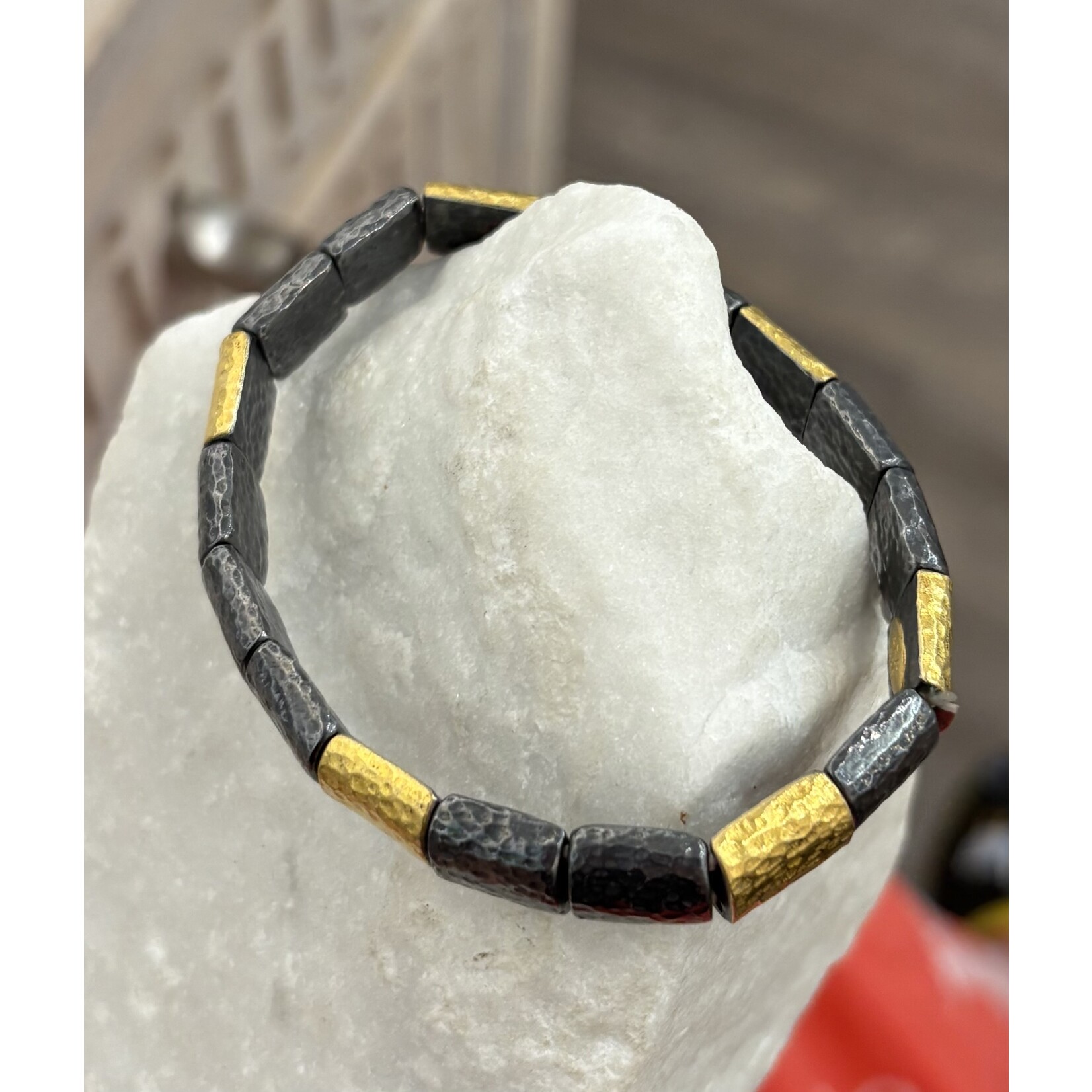 ARA Collection Oxidized Silver & 24k Gold Stations Stretch Bracelet