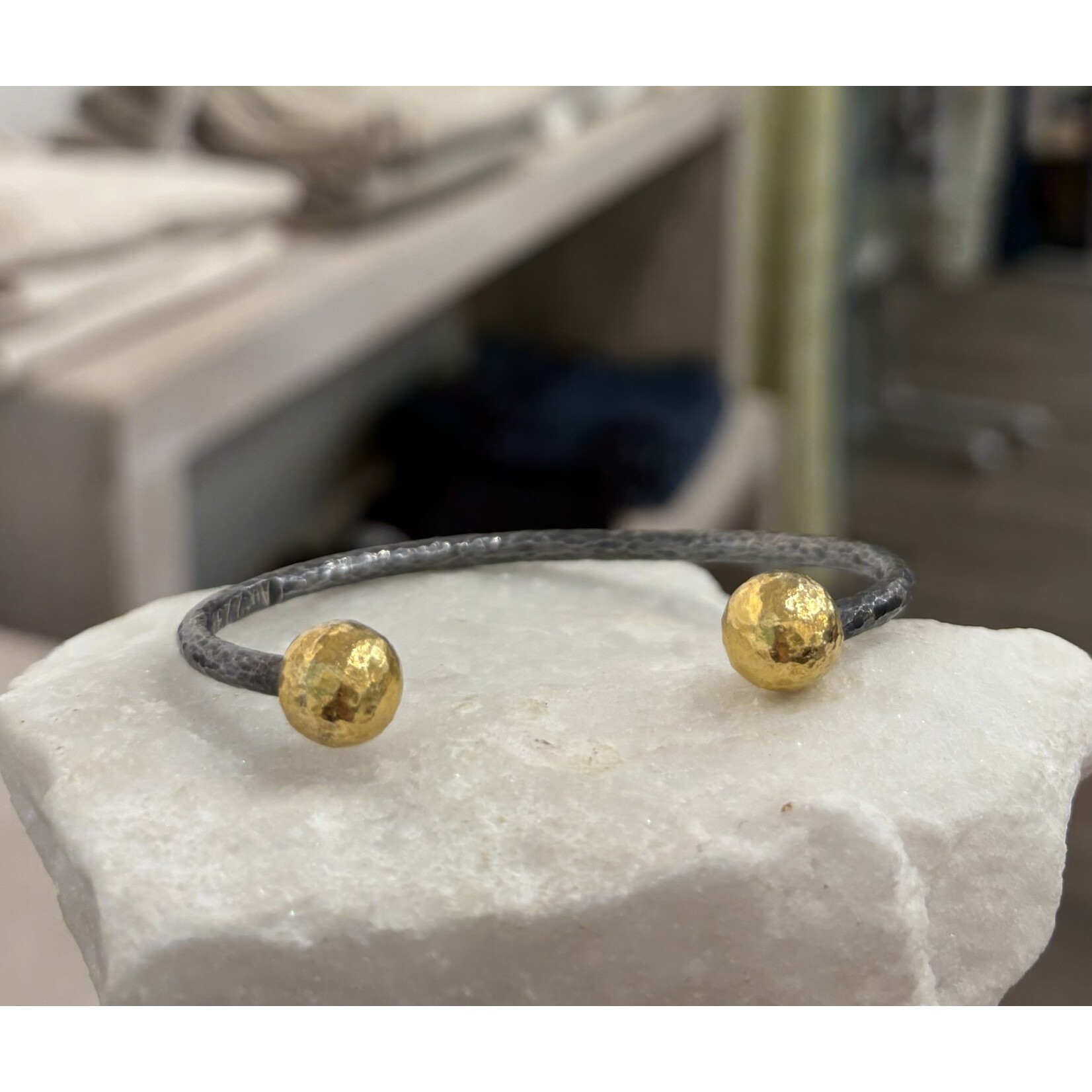 ARA Collection Oxidized Silver Cuff with 24k Gold Spheres