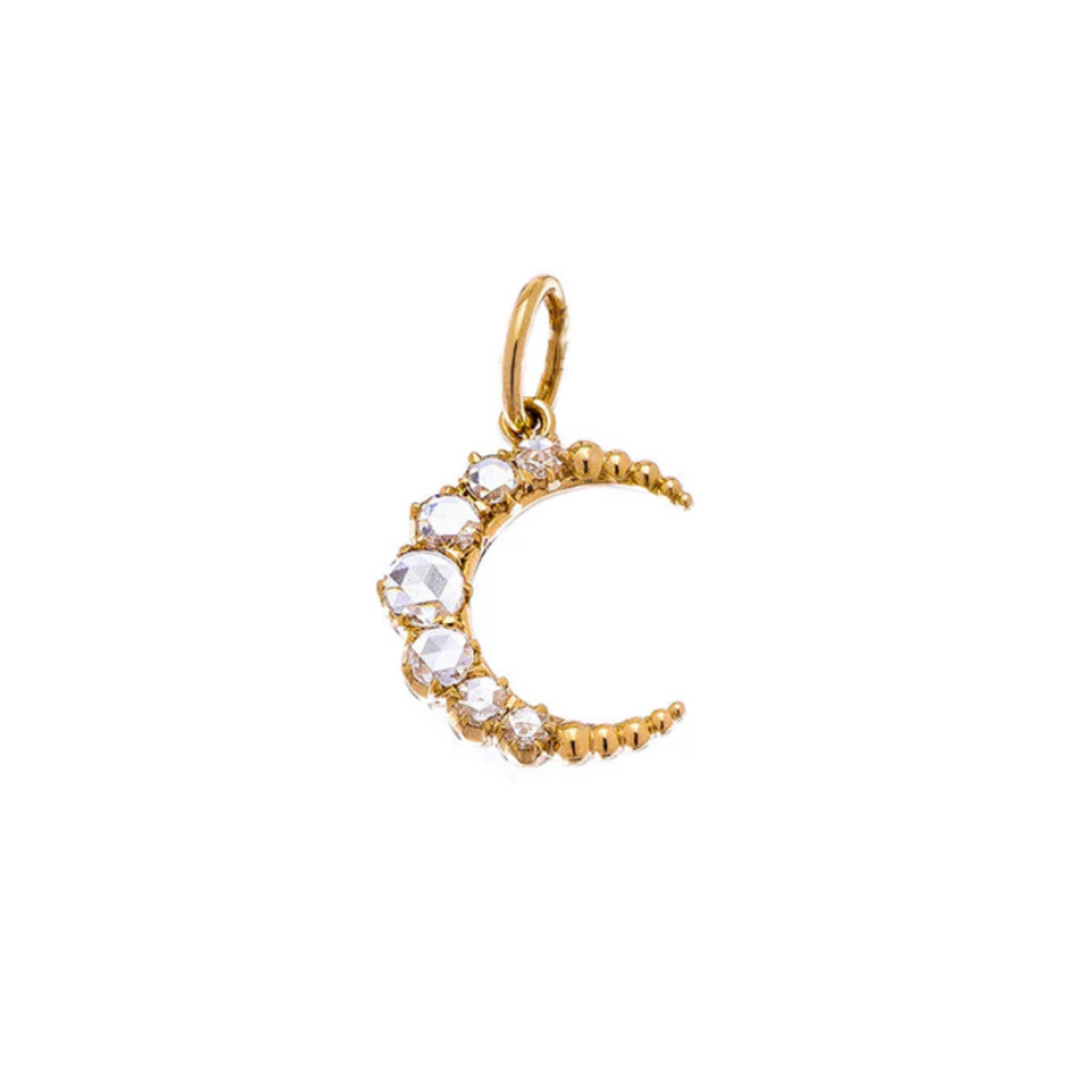 Sethi Couture 18k Rose Gold and Rose Cut Diamond Small Crescent Moon Pendant