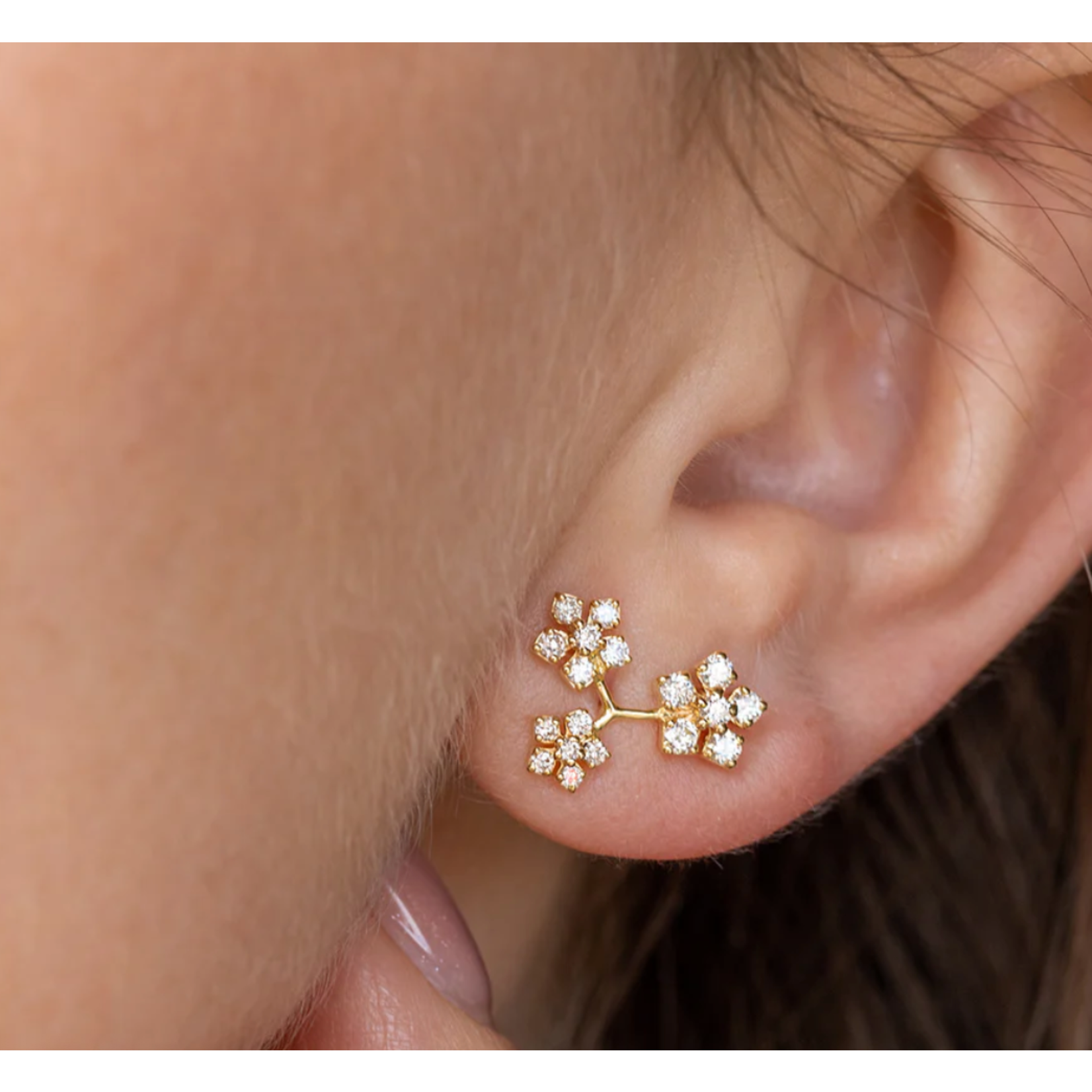Sethi Couture 18k Enchanted Garden Triple Flower White Diamond Earrings