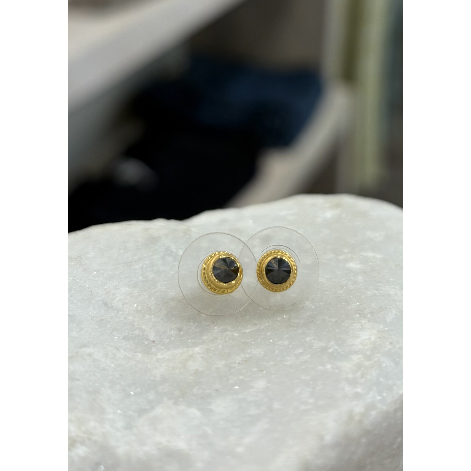 ARA Collection 24k Gold & Pavilion Side Up Black Diamond Studs