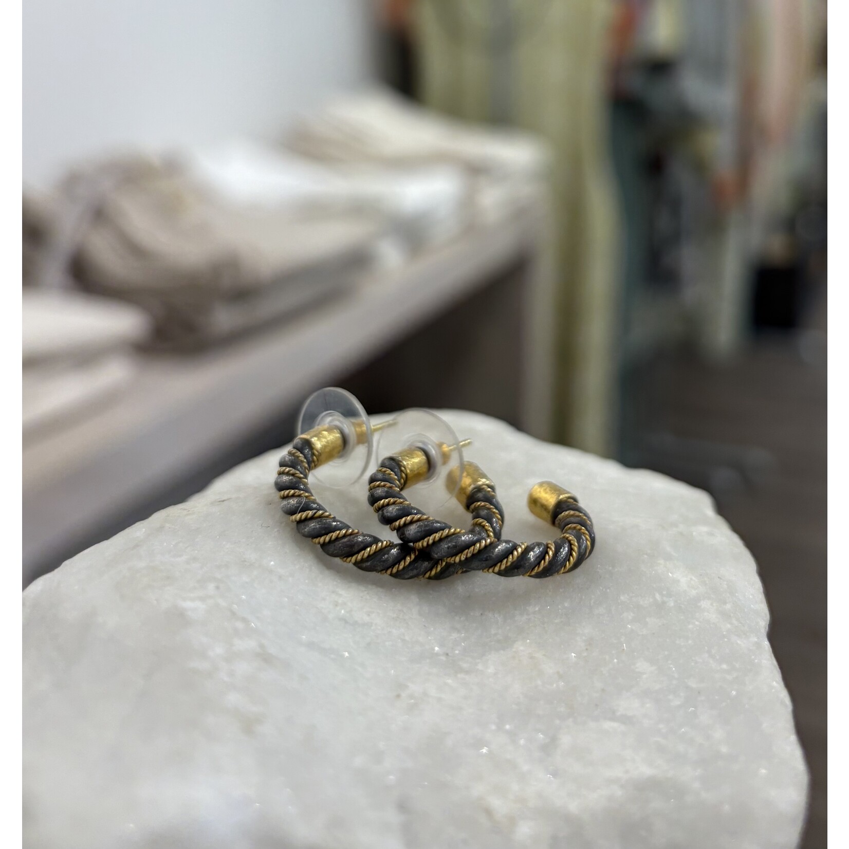 ARA Collection Small Oxidized Silver & 24k Gold Double Twist Hoops