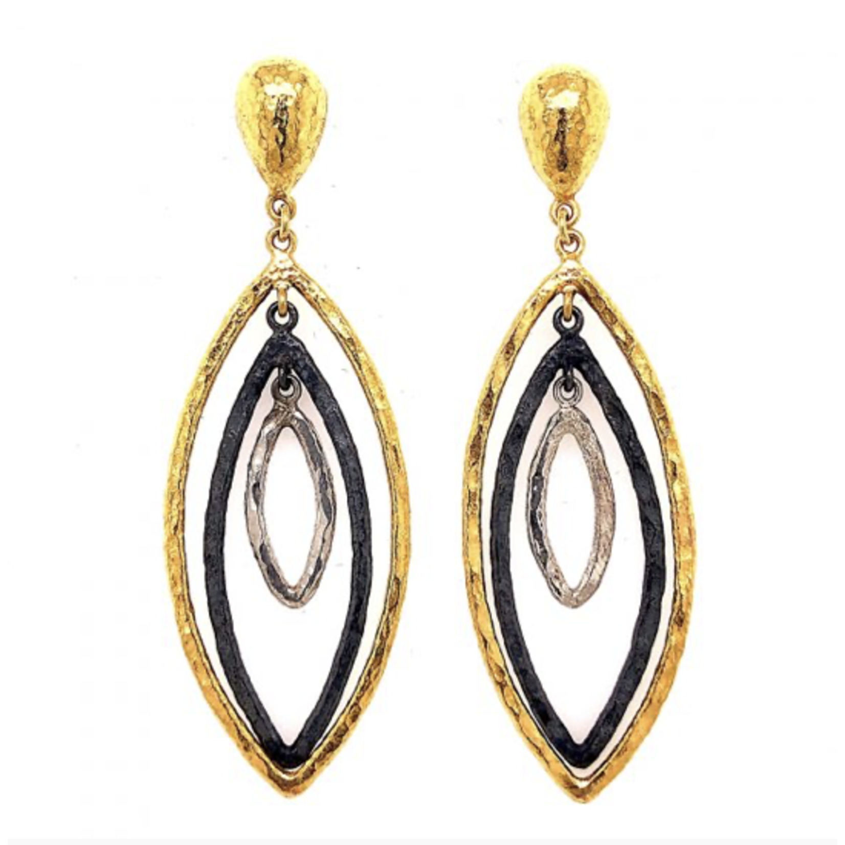ARA Collection Polished Silver, Oxidized Silver & 24k Gold Tri Marquise Earrings
