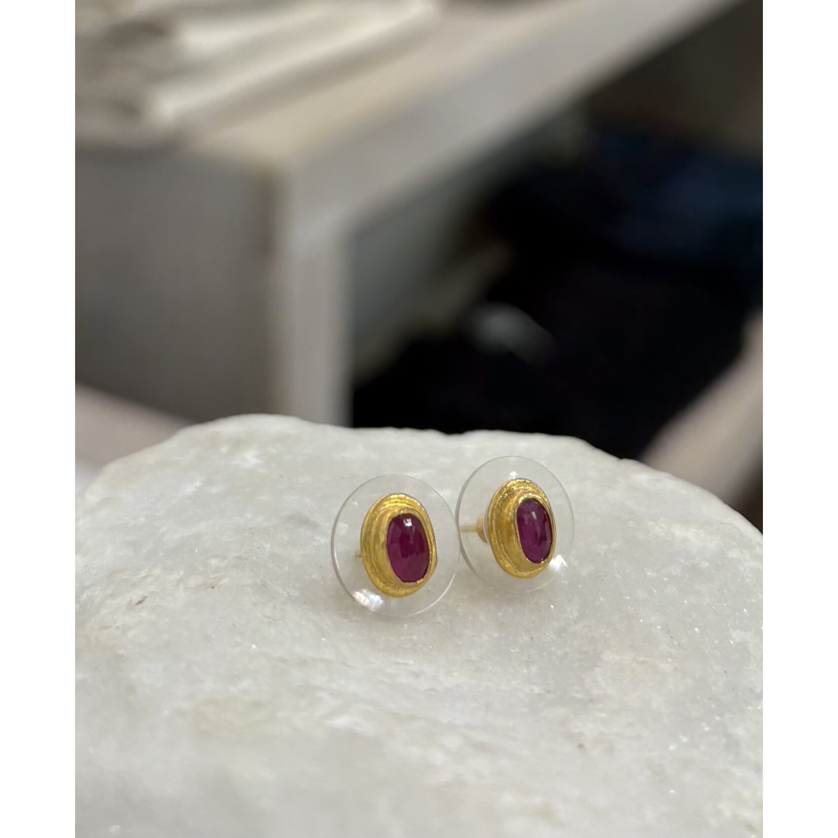 ARA Collection Oval Pavilion Up Ruby & 24k Gold Studs
