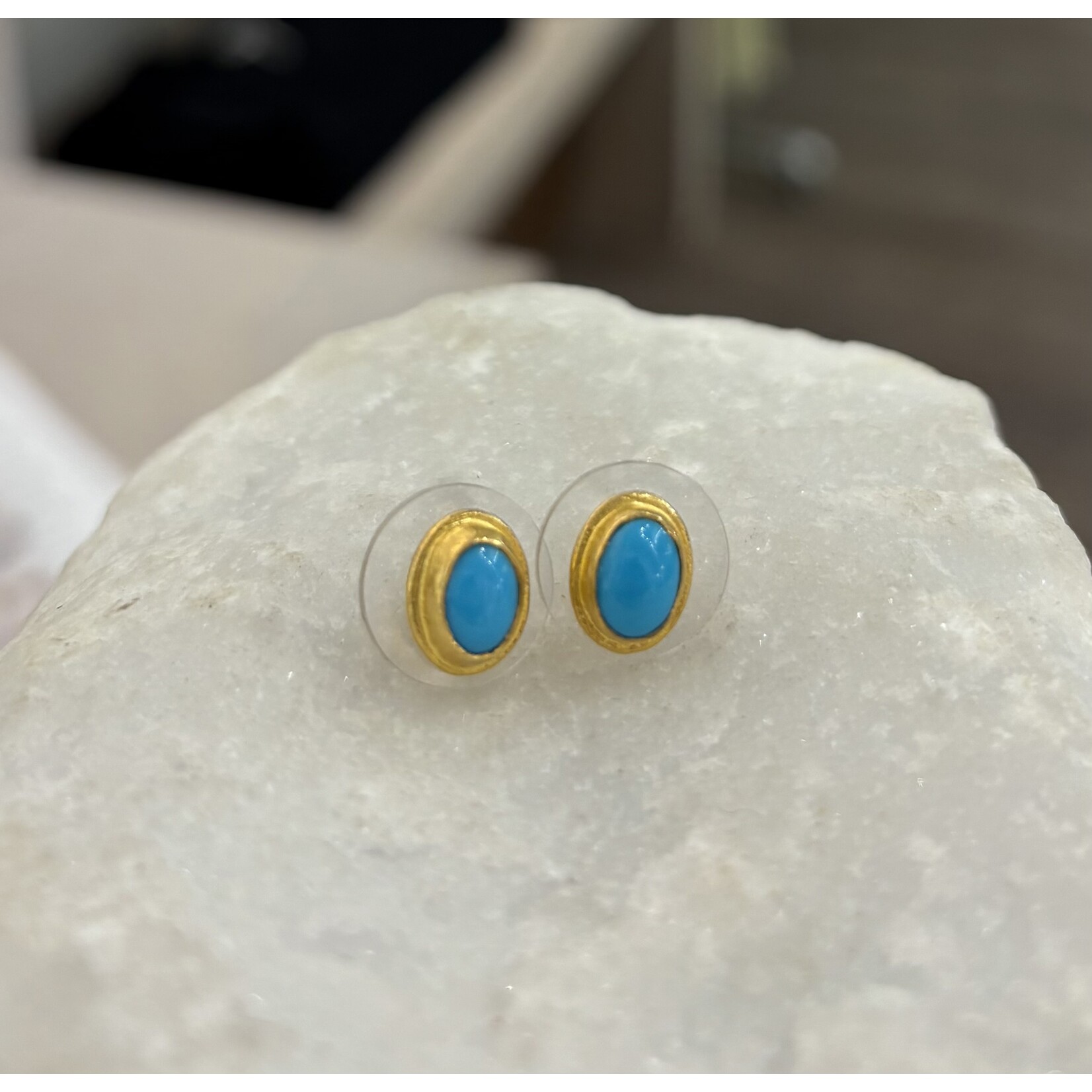 ARA Collection Oval Sleeping Beauty Turquoise & 24k Gold Studs