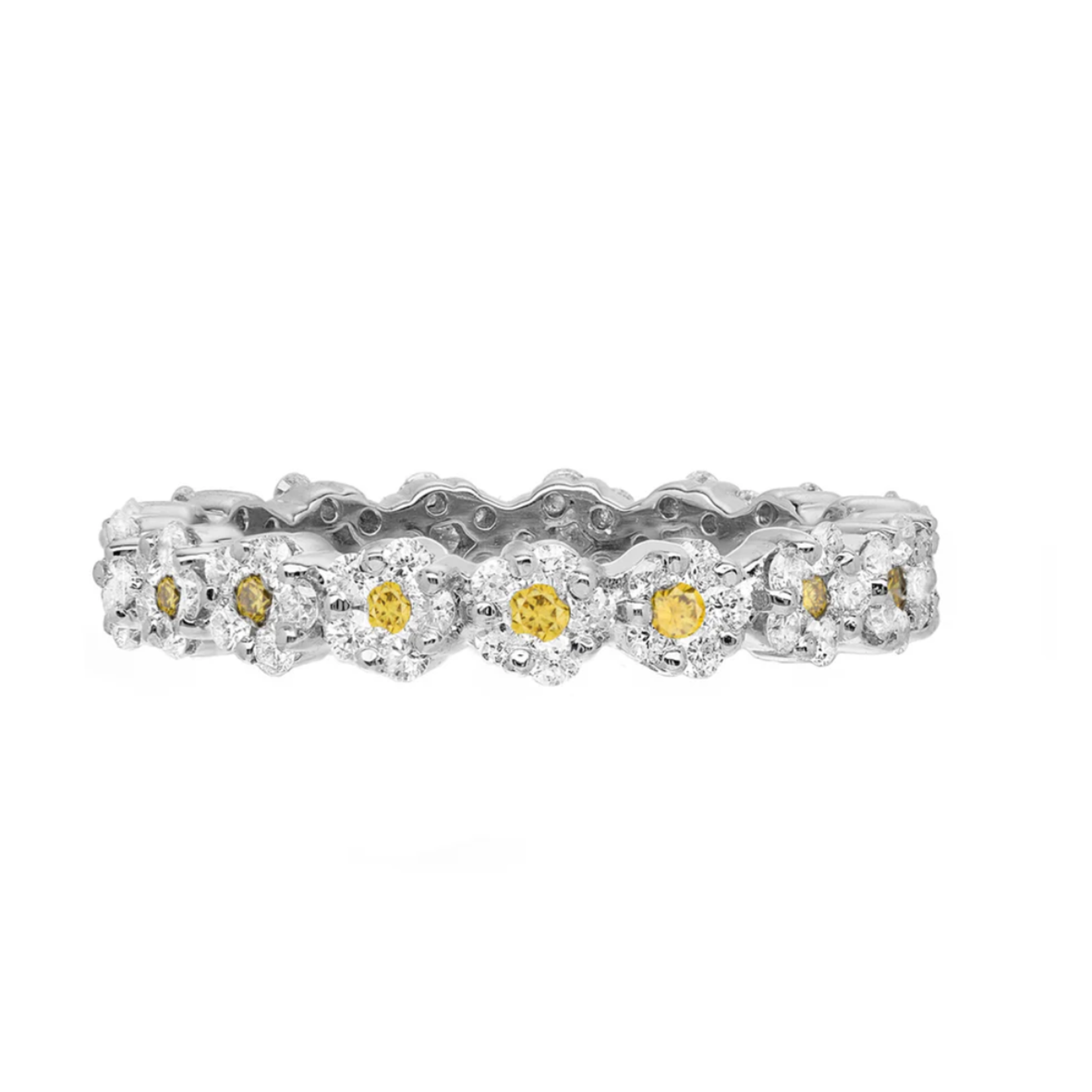 Sethi Couture 18k White Gold and White and Yello Diamond Rosetta Flower Ring