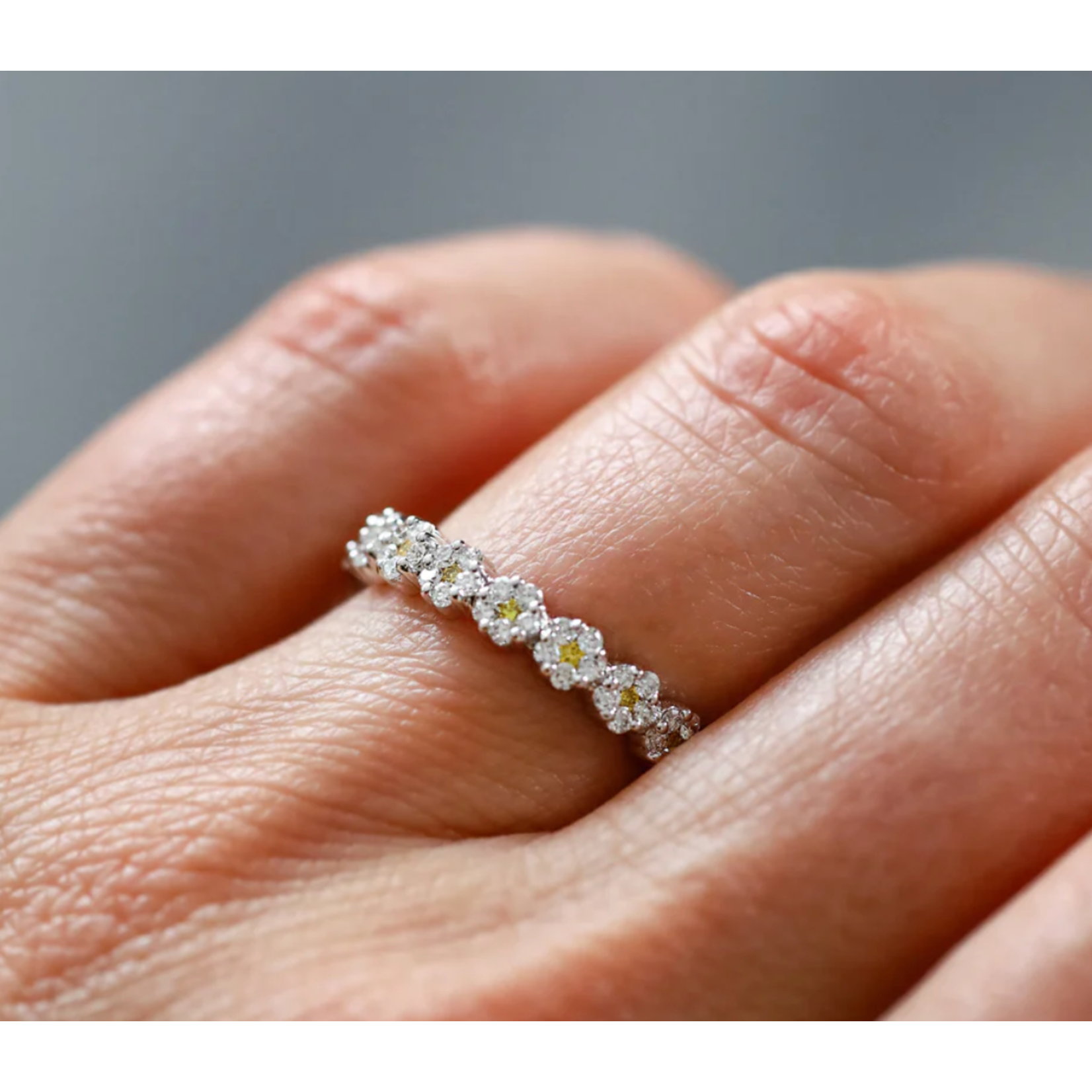 Sethi Couture 18k White Gold and White and Yello Diamond Rosetta Flower Ring