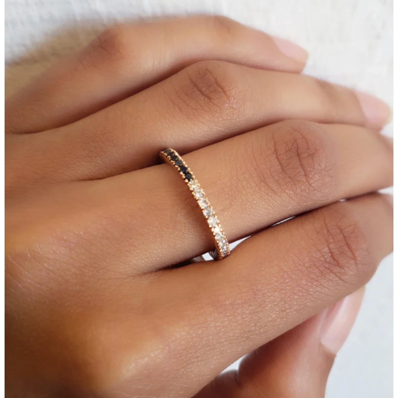 Sethi Couture 18k Rose Gold Yin Yang Black and White Diamond Band