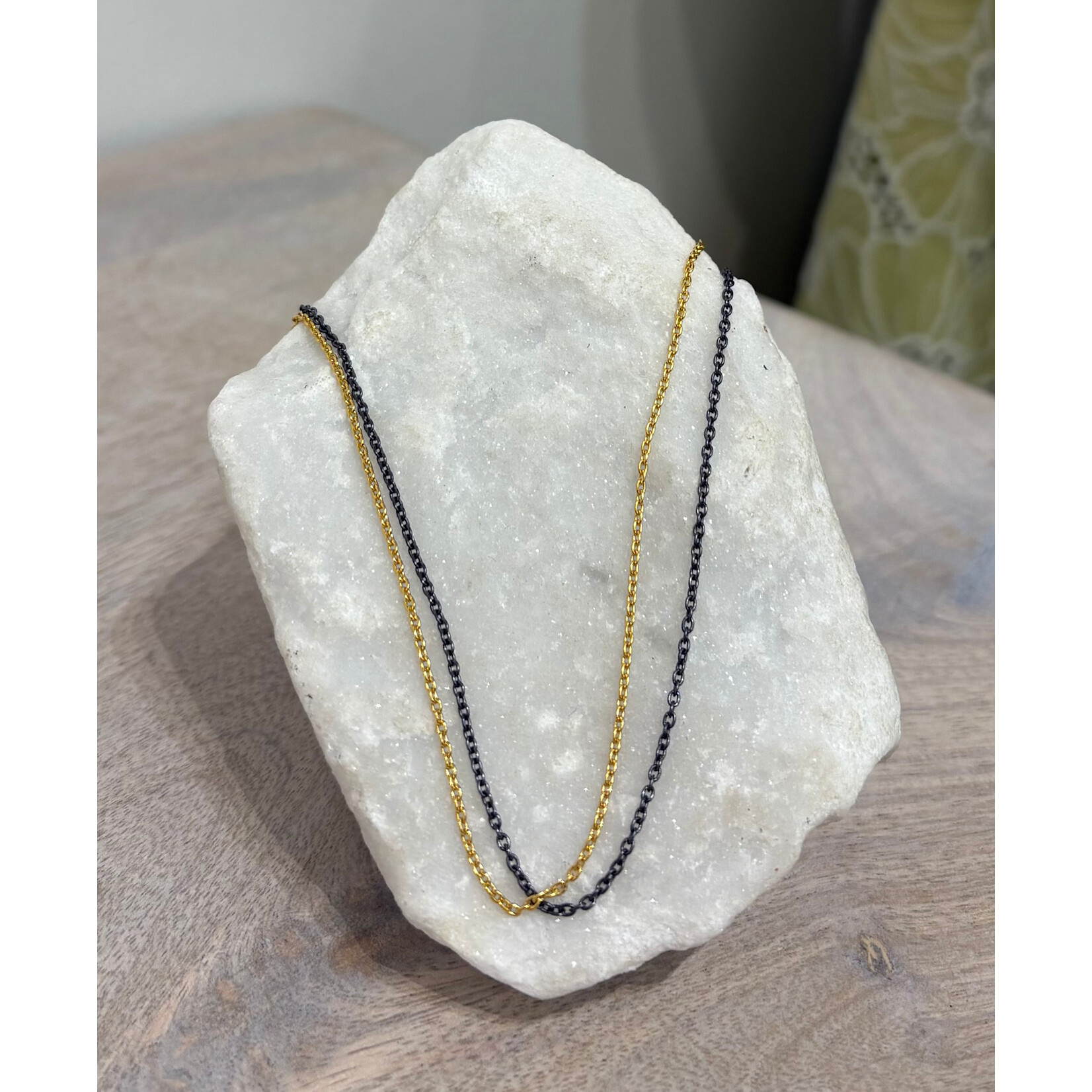 ARA Collection 0.4mm Fine 24k Gold and Oxidized Silver Double Chain