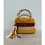 Yellow, Burnt Orange & White Crochet Bag (plus earrings)