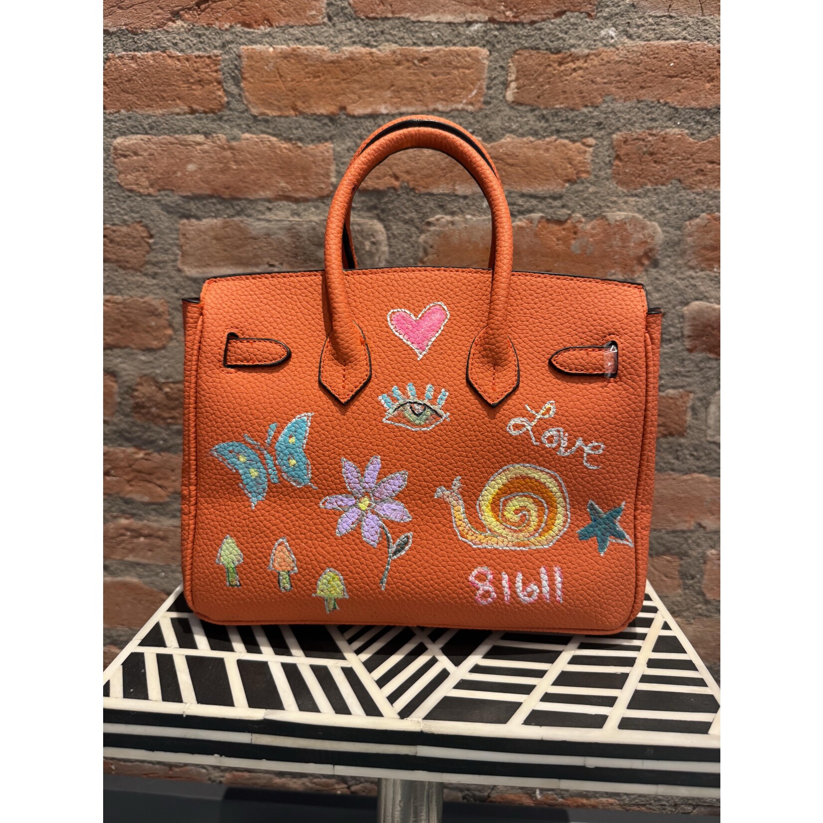 Kim Wyly Hand Painted Vegan Leather Handbag - Princeton Orange