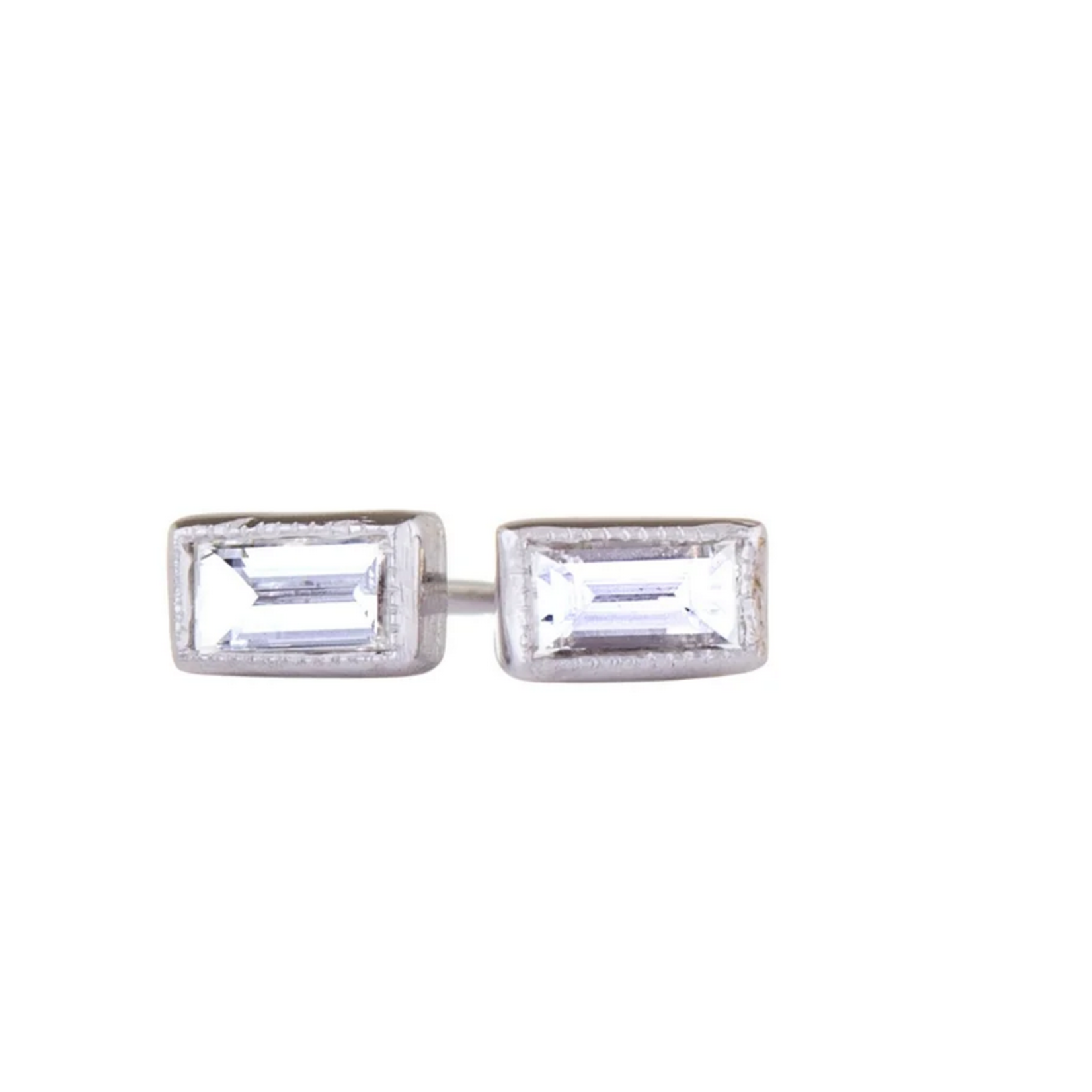 Sethi Couture 18k white gold and  white baguette diamond stud earrings