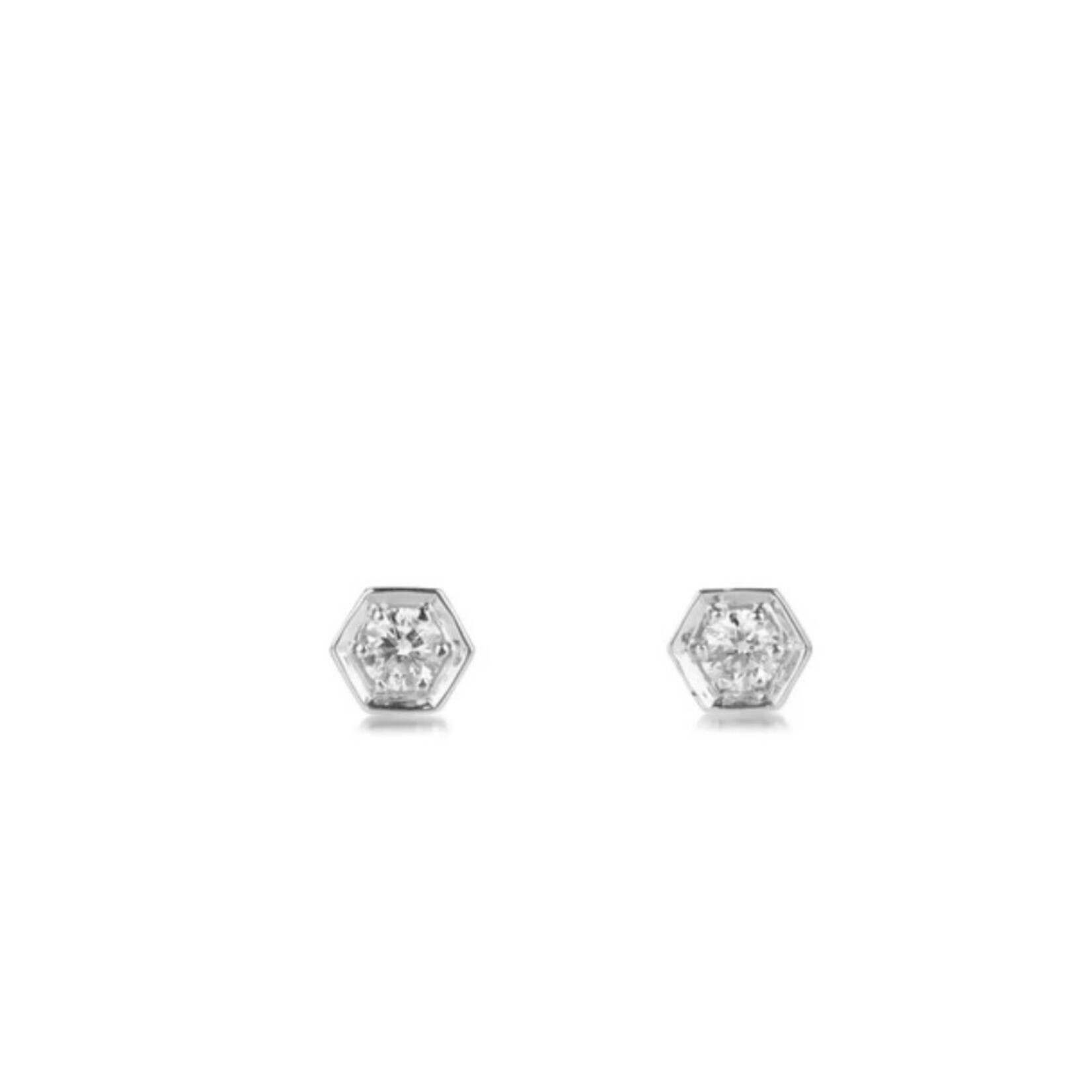 Sethi Couture 18k White Gold and Diamond Regency Hexagon Stud Earring
