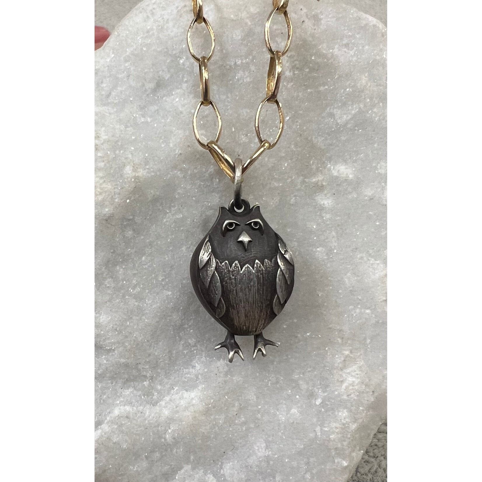 Kelly O'Donovan Heavy 3D Wise Owl Charm Pendant in Blackened Sterling Silver