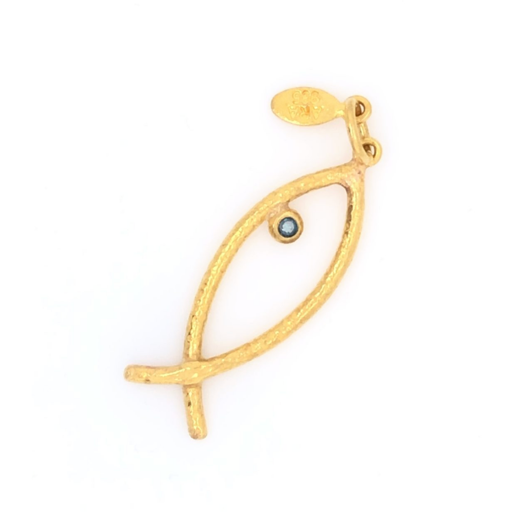 ARA Collection Medium 24k Gold Fish Pendant with Blue Diamond Eye