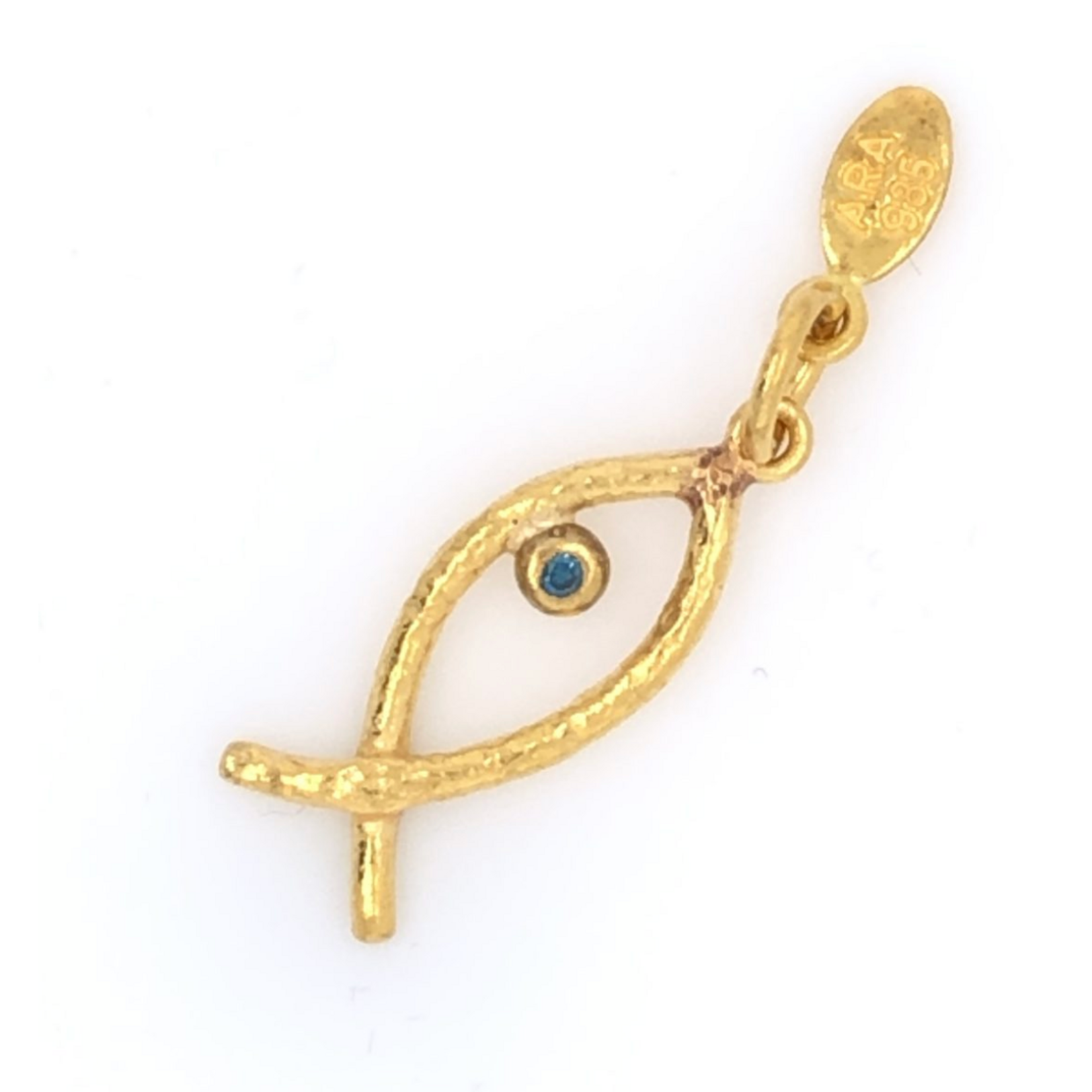 ARA Collection Small 24k Gold Fish Pendant with Blue Diamond Eye