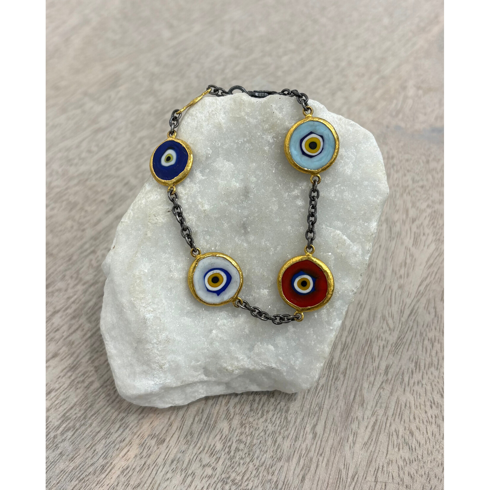 ARA Collection Large Evil Eye Bracelet with Oxidized Silver Chain