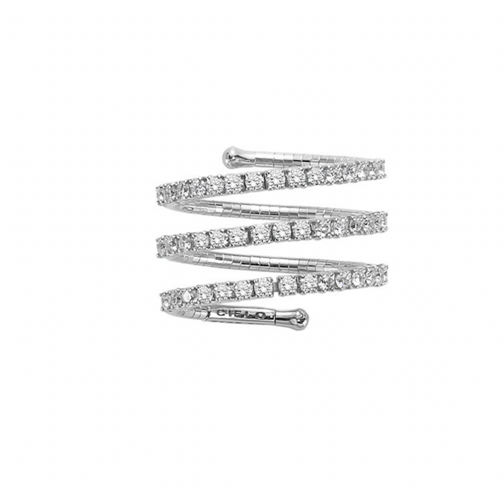 Mattia Cielo Rugiada Three Row White Gold and Diamond (.95cts) Spiral Tennis Ring, Size Small
