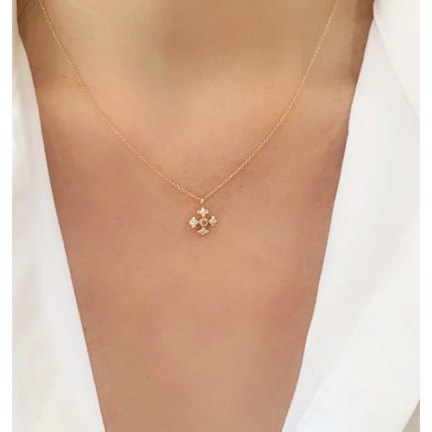 Sethi Couture Arya Petite Crosse White Diamond Necklace
