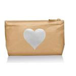 Hi, Love Cosmetic Pouch - Gold w/Silver Heart