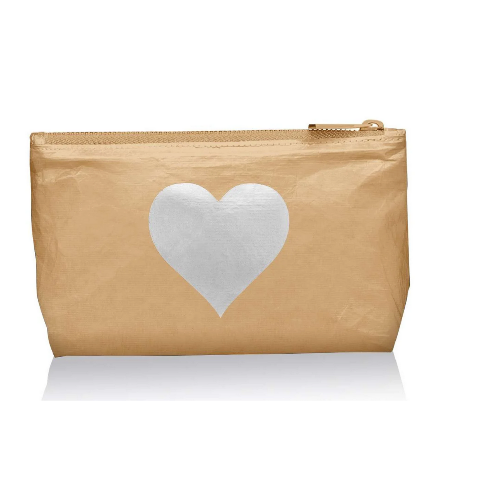 Hi, Love Cosmetic Pouch - Gold w/Silver Heart