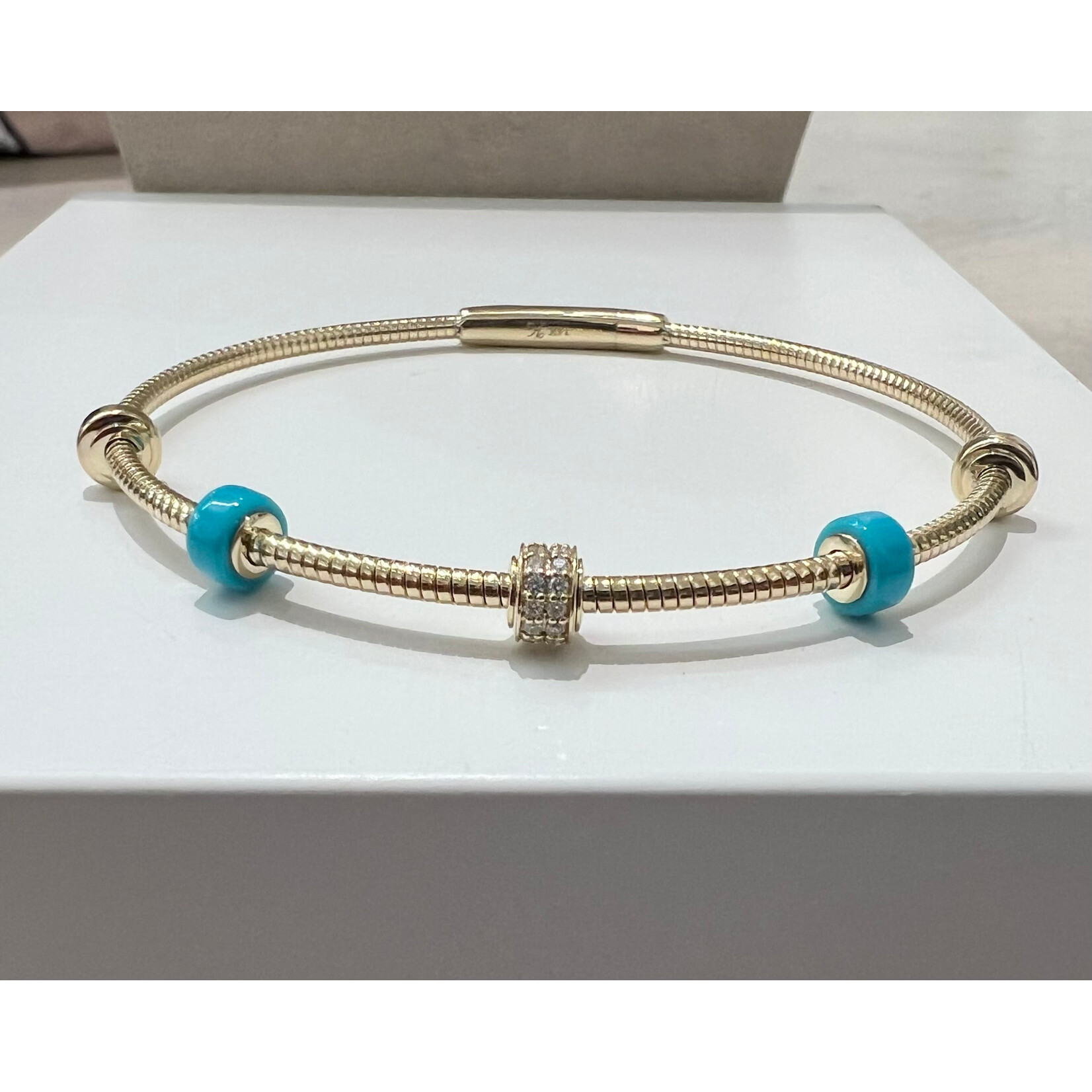 Andi Alyse Diamond (.15ct) and Turquoise (7.5ct) 14K Yellow Gold (7.78gr) Bangle