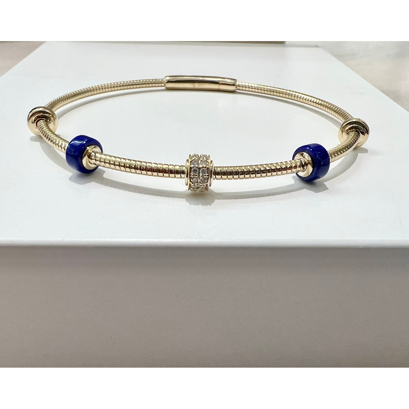 Andi Alyse Diamond (.15ct) and Lapis (7.5ct) 14K Yellow Gold (7.78gr) Bangle