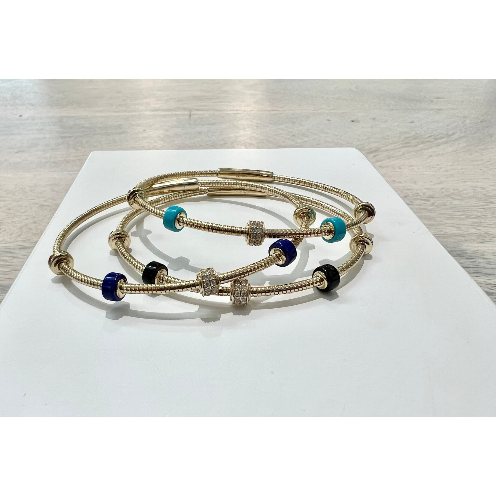 Andi Alyse Diamond (.15ct) and Lapis (7.5ct) 14K Yellow Gold (7.78gr) Bangle
