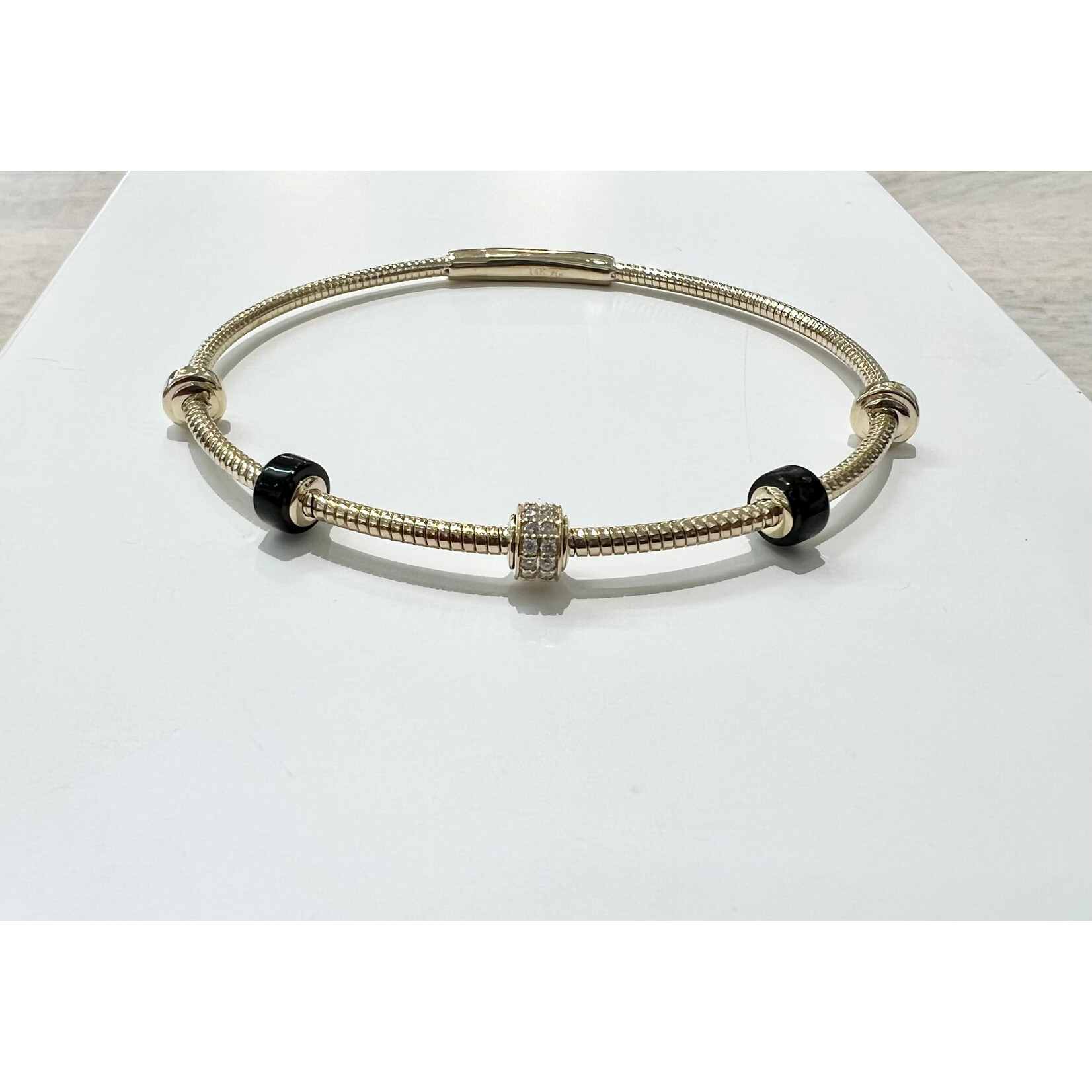 Andi Alyse Diamond (.15ct) and Onyx (7.5ct) 14K Yellow Gold (7.78gr) Bangle
