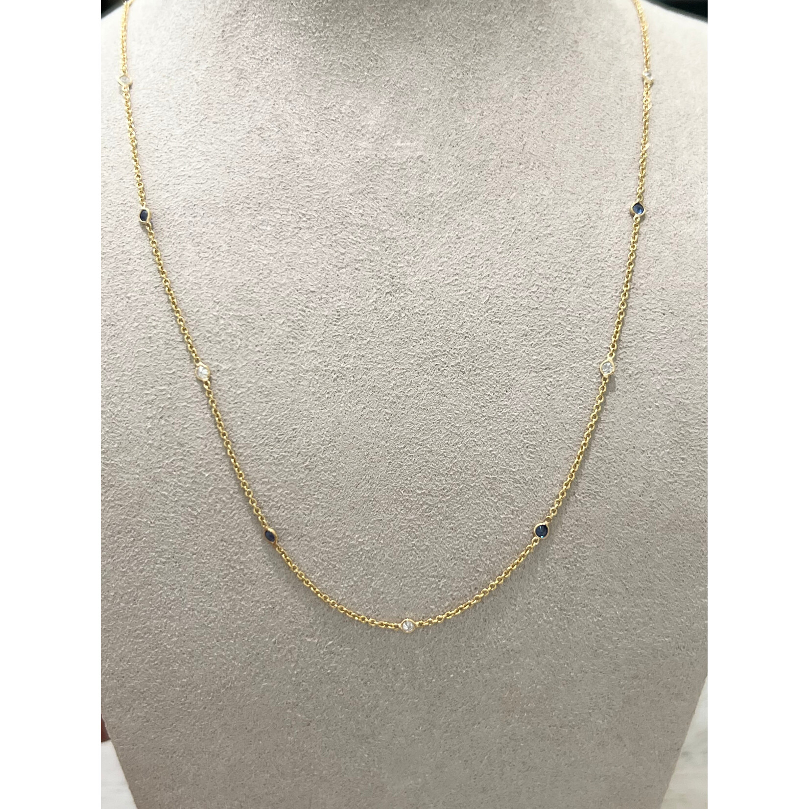 Andi Alyse Diamond (.33ct) and Sapphire (.38ct) 18K Yellow Gold (2.6gr) Necklace, 20"