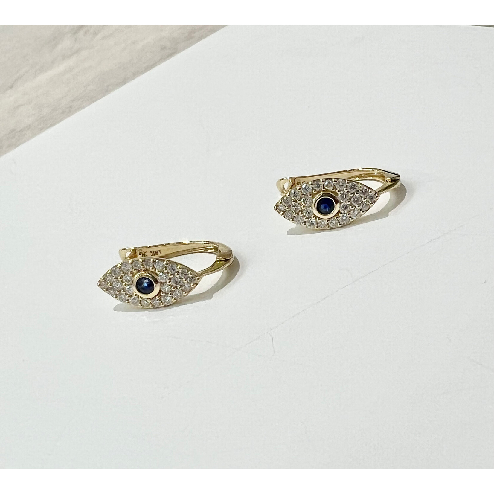 Andi Alyse Evil Eye Diamond (.25ct) and Sapphire (.1ct) Huggies in 18K Yellow Gold (1.85gr)