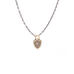 Armenta Old World 18K Yellow Gold & SS Necklace w/Small Shield Pendant w/Champagne Diamonds and Blue-Green Tourmaline, 16-18", .45ctw