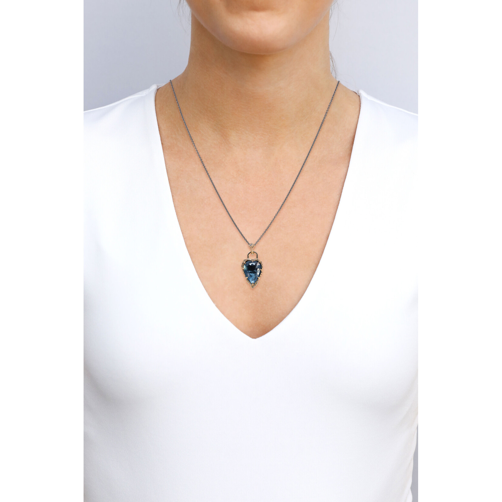 Armenta London Blue Topaz Heart Enhancer w/Champagne Diamonds (.717ct) set in 14K Rose Gold and Grey SS