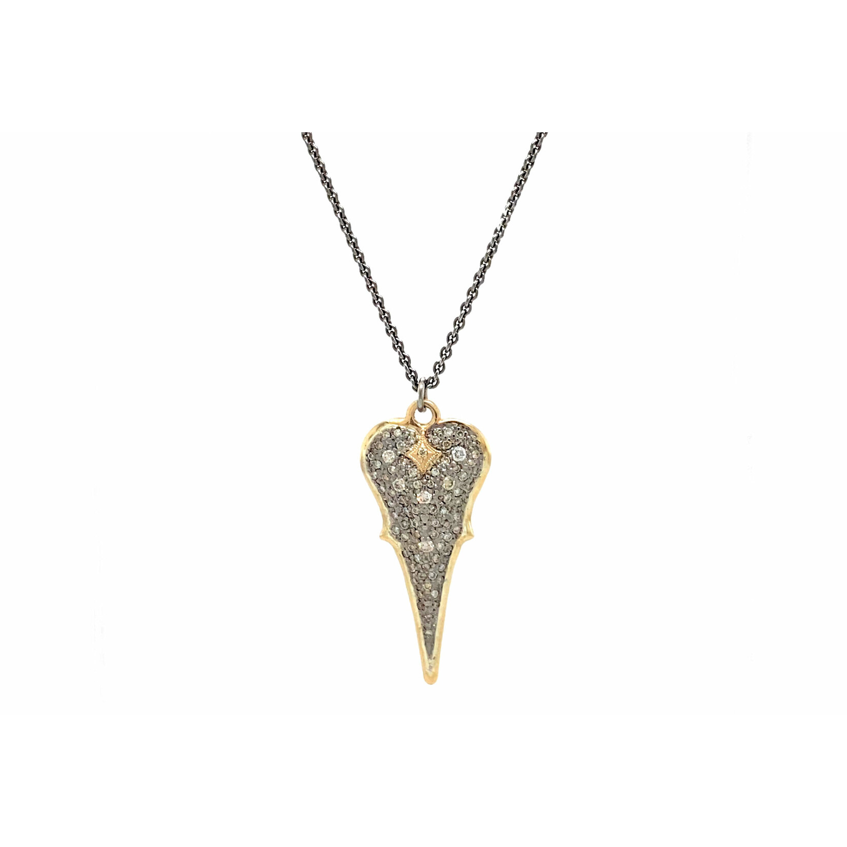 Armenta Old World 14k Rose Gold and Sterling Silver Necklace w/34mm Pave Champagne Diamond Heart, 16-17-18"