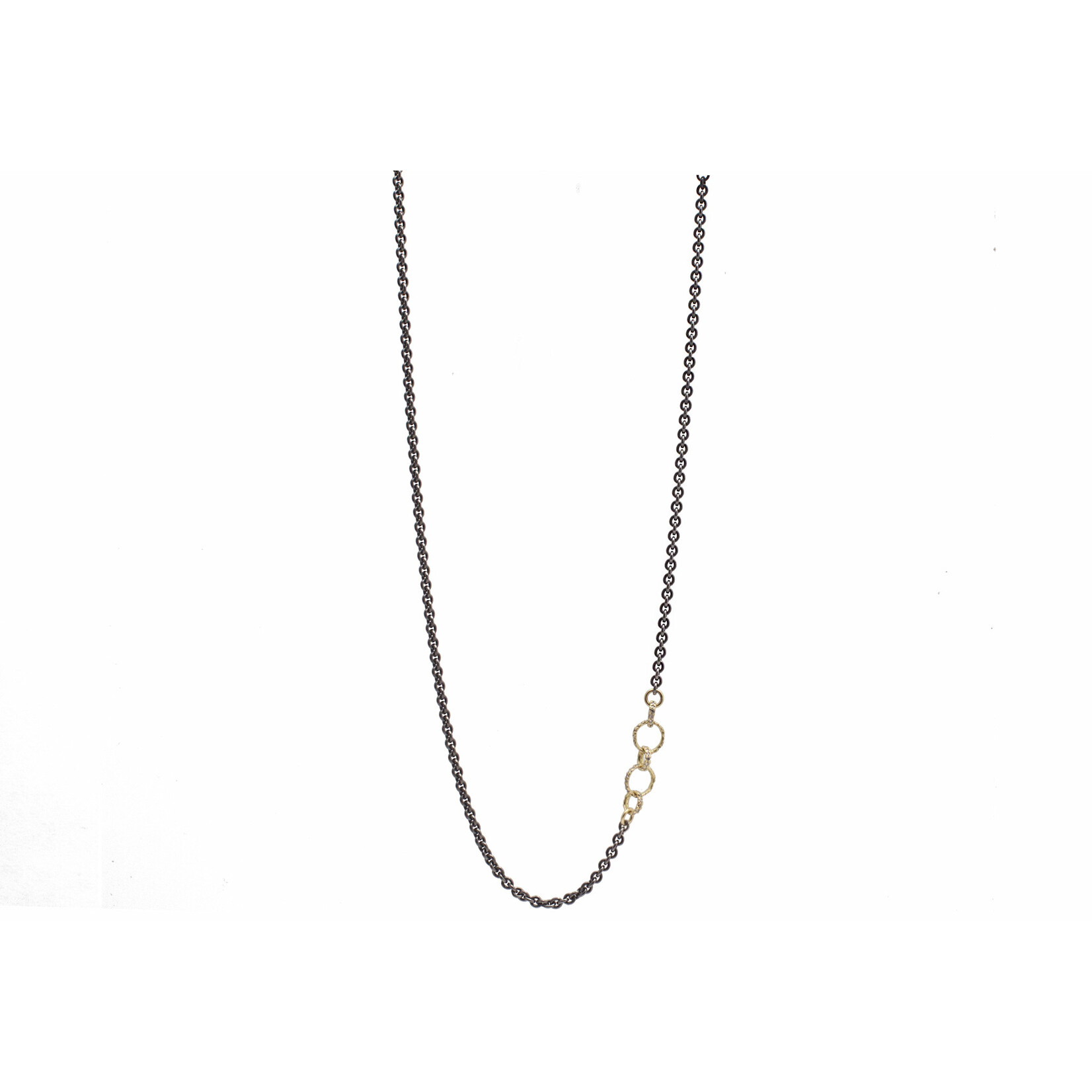 Armenta Old World Necklace w/18K Yellow Gold Circle Links w/Champagne Diamonds on Grey Silver Chain w/Toggle, 16-18"