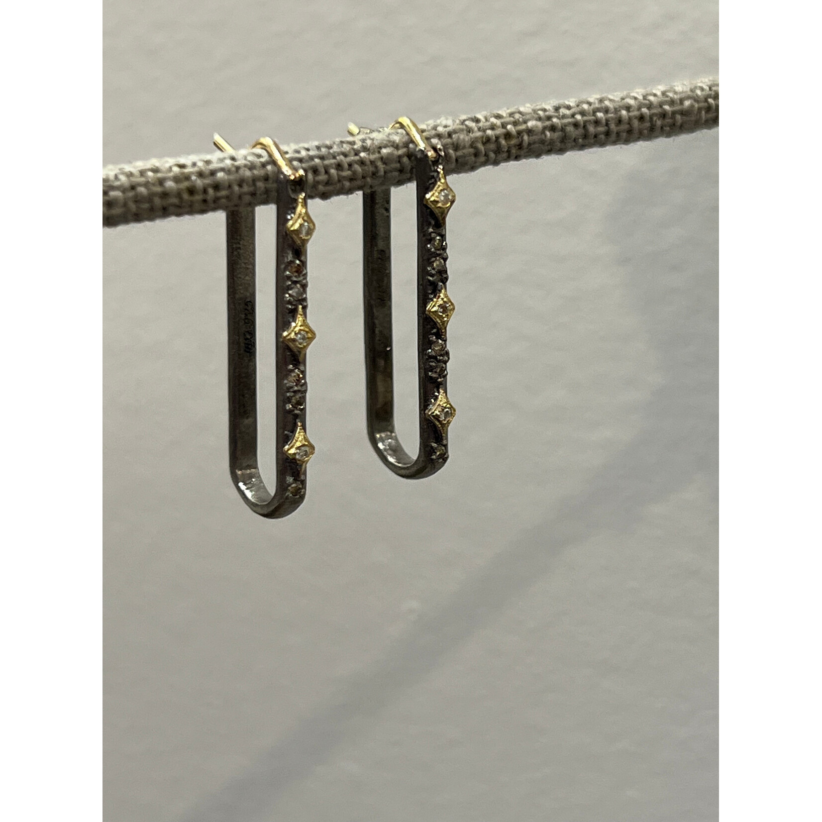 Armenta Old World 18K Yellow Gold and SS 26mm Paperclip Pave Crivelli Earrings w/White & Champagne Diamonds