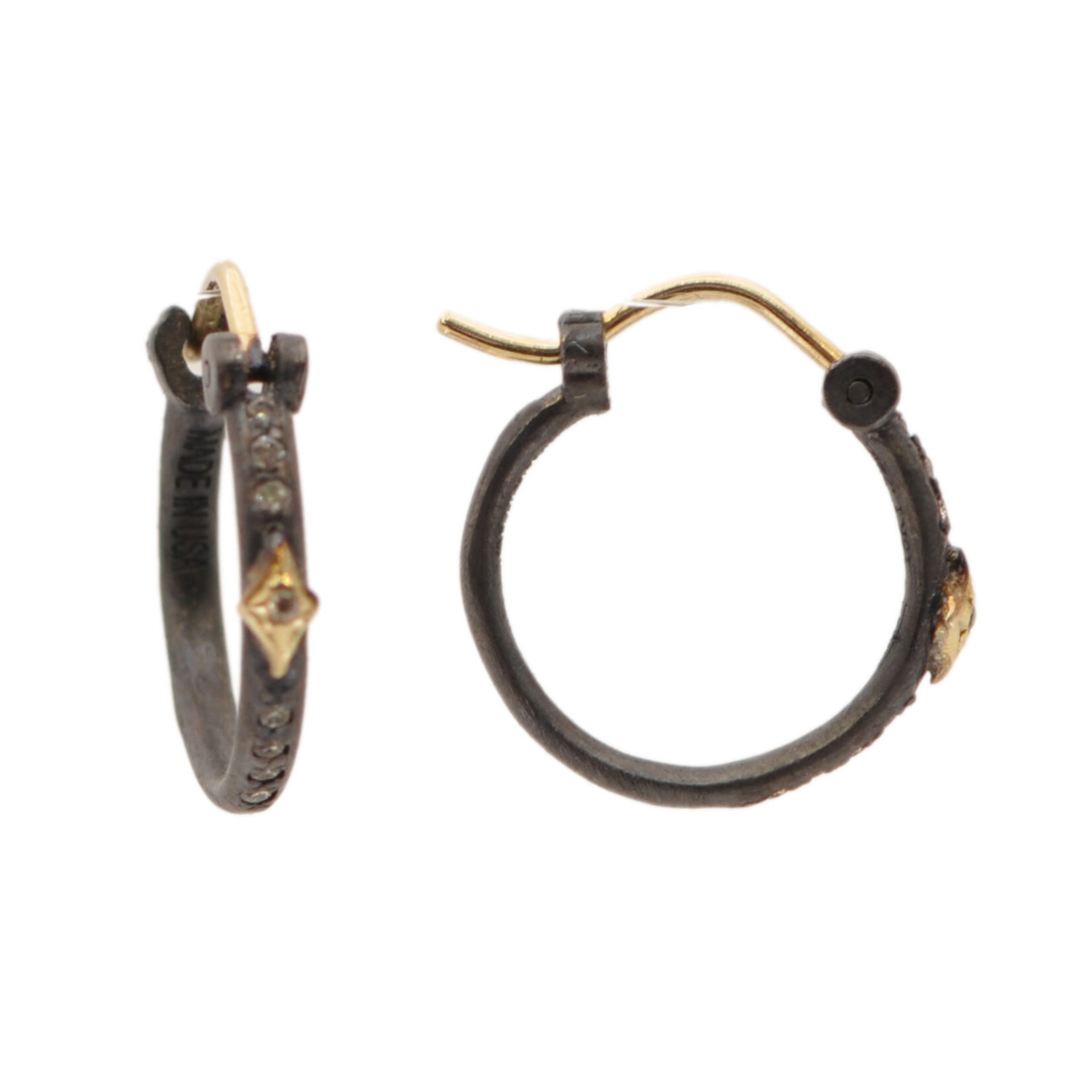 Armenta 18K Yellow Gold and SS 14mm Hggie Earrings w/Crivelli and Champagne Daimonds