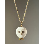 Lui Jewelry Hand Carved White Agate Owl  Charm with 18k Yelllow Gold and Diamonds