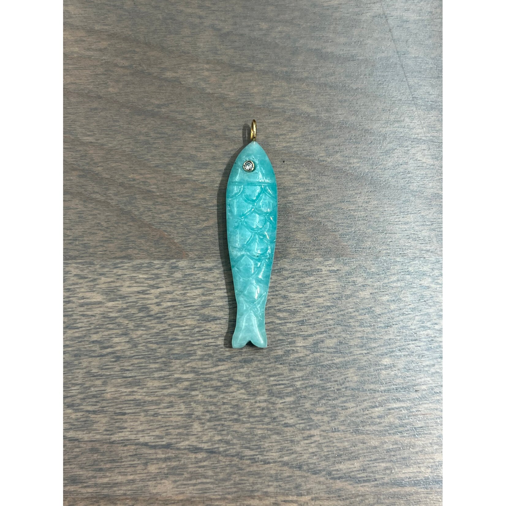 Lui Jewelry Amazonite Fish with Diamond Eye Charm, 14k