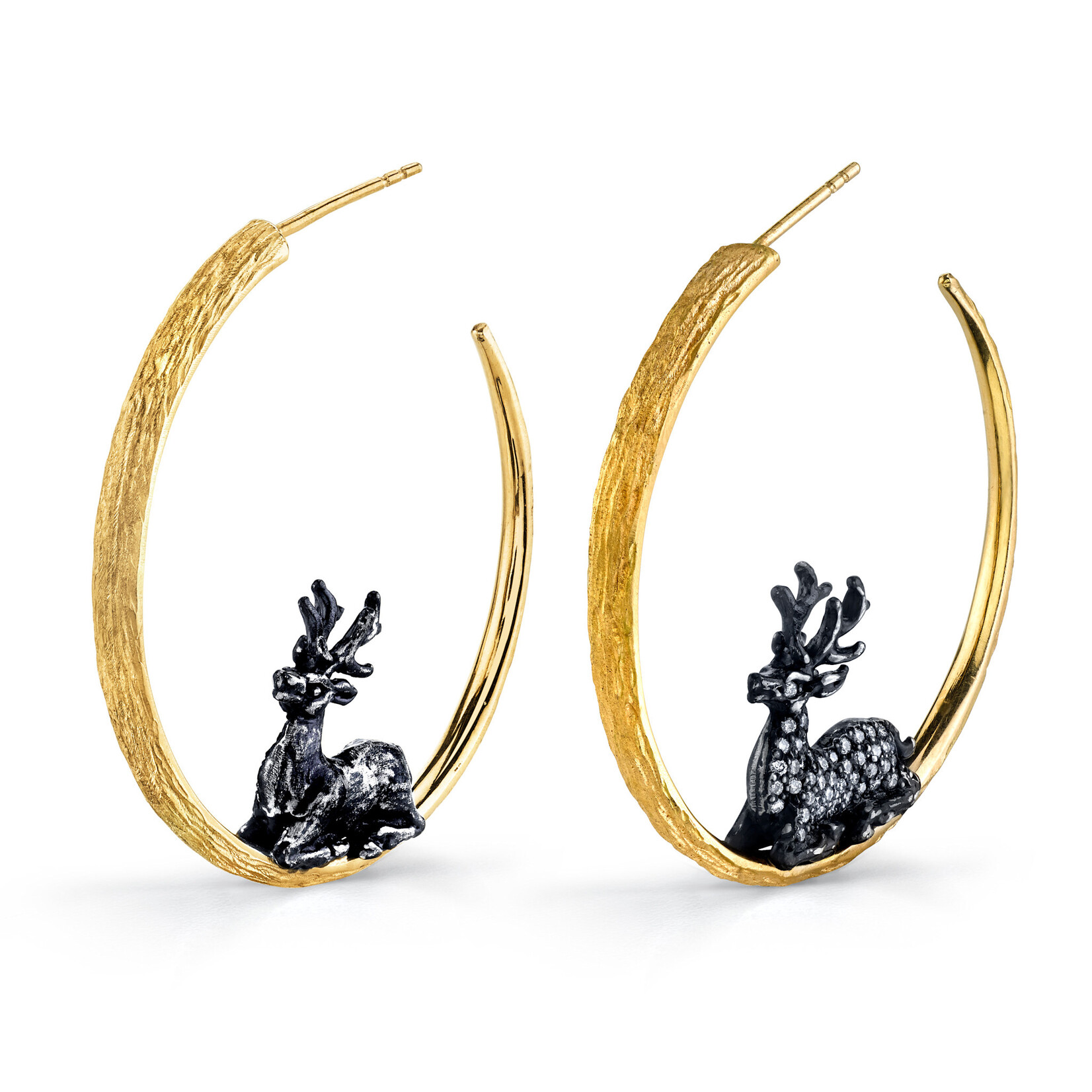 Arman Sarkisyan 18k, Diamond, and Silver Stag Hoop Earrings