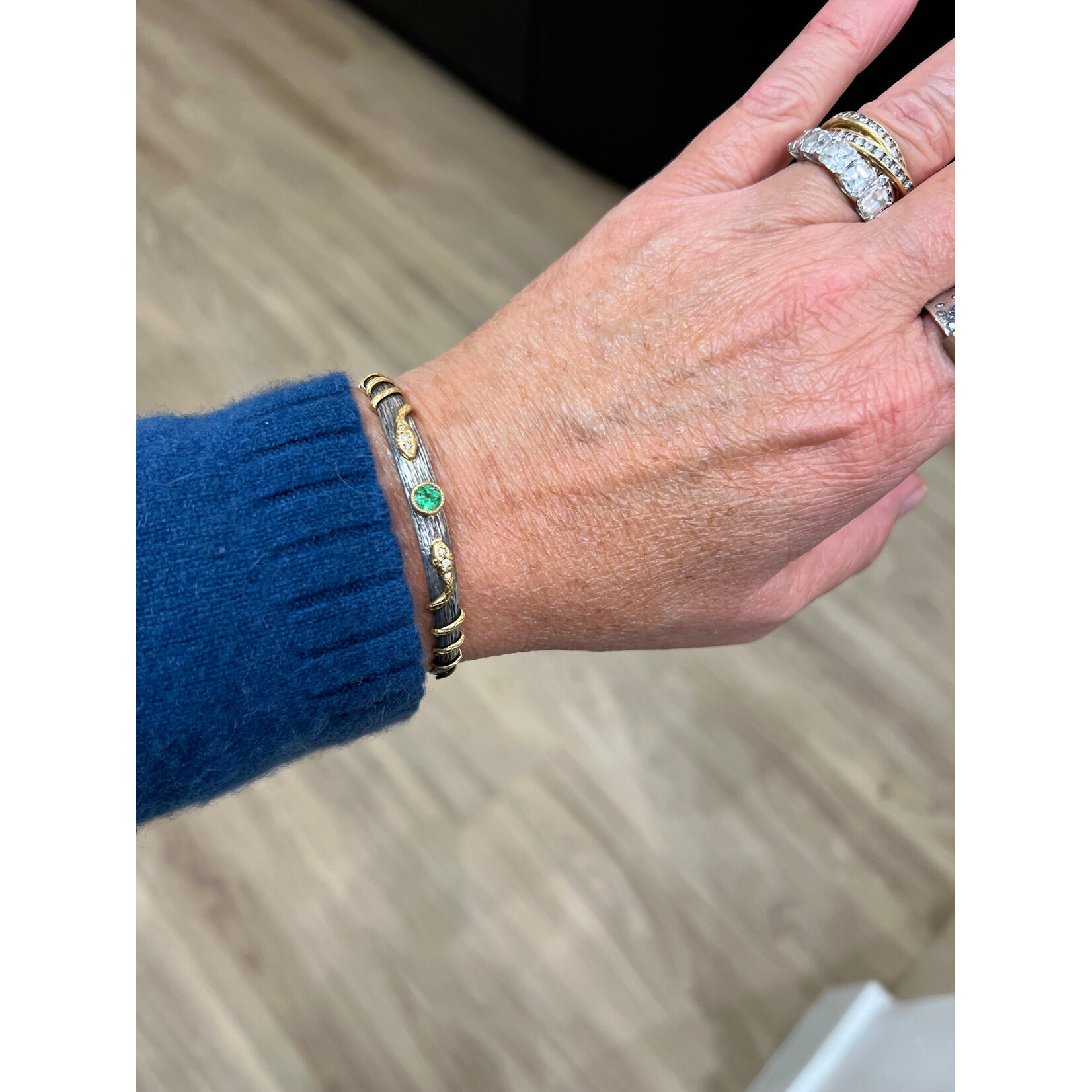 Arman Sarkisyan Mixed Metal Snake Cuff with Tsavorite and Diamonds