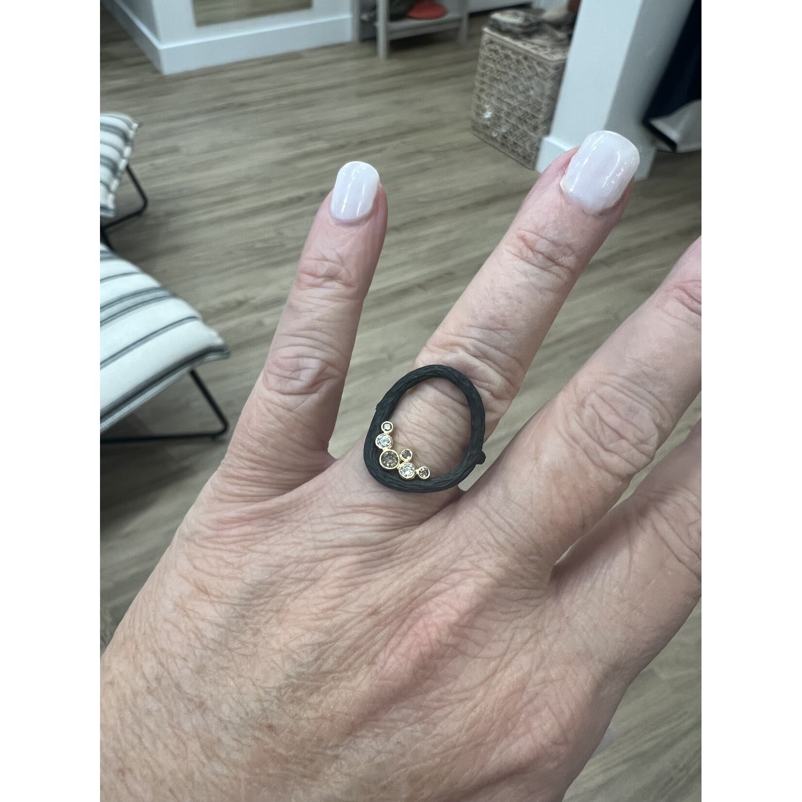 Sarah Graham Metalsmithing Pebble Medium Circle Ring with Mixed Color Diamonds