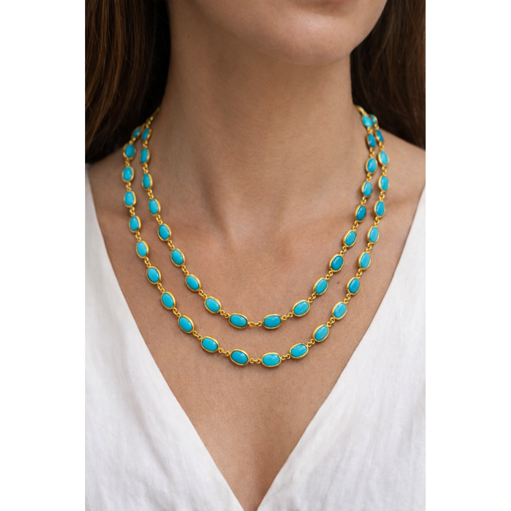 ARA Collection Sleeping Beauty Oval Turquoise & 24k Gold Necklace - 36"