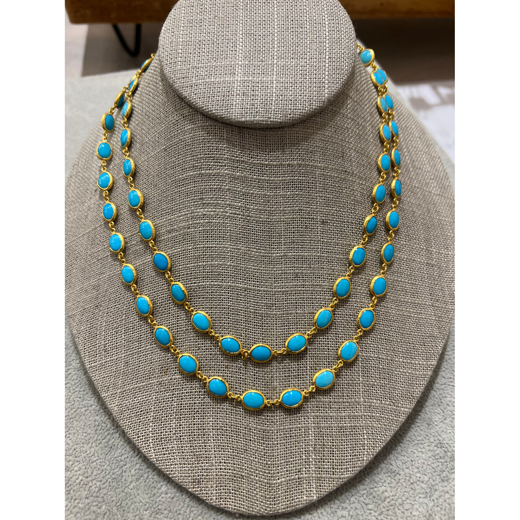 ARA Collection Sleeping Beauty Oval Turquoise & 24k Gold Necklace - 36"
